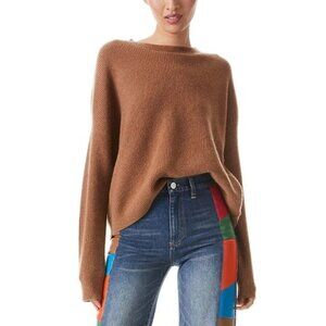 Alice and Olivia Caprice Crewneck Cashmere Sweater M Camel Brown Knit Pullover